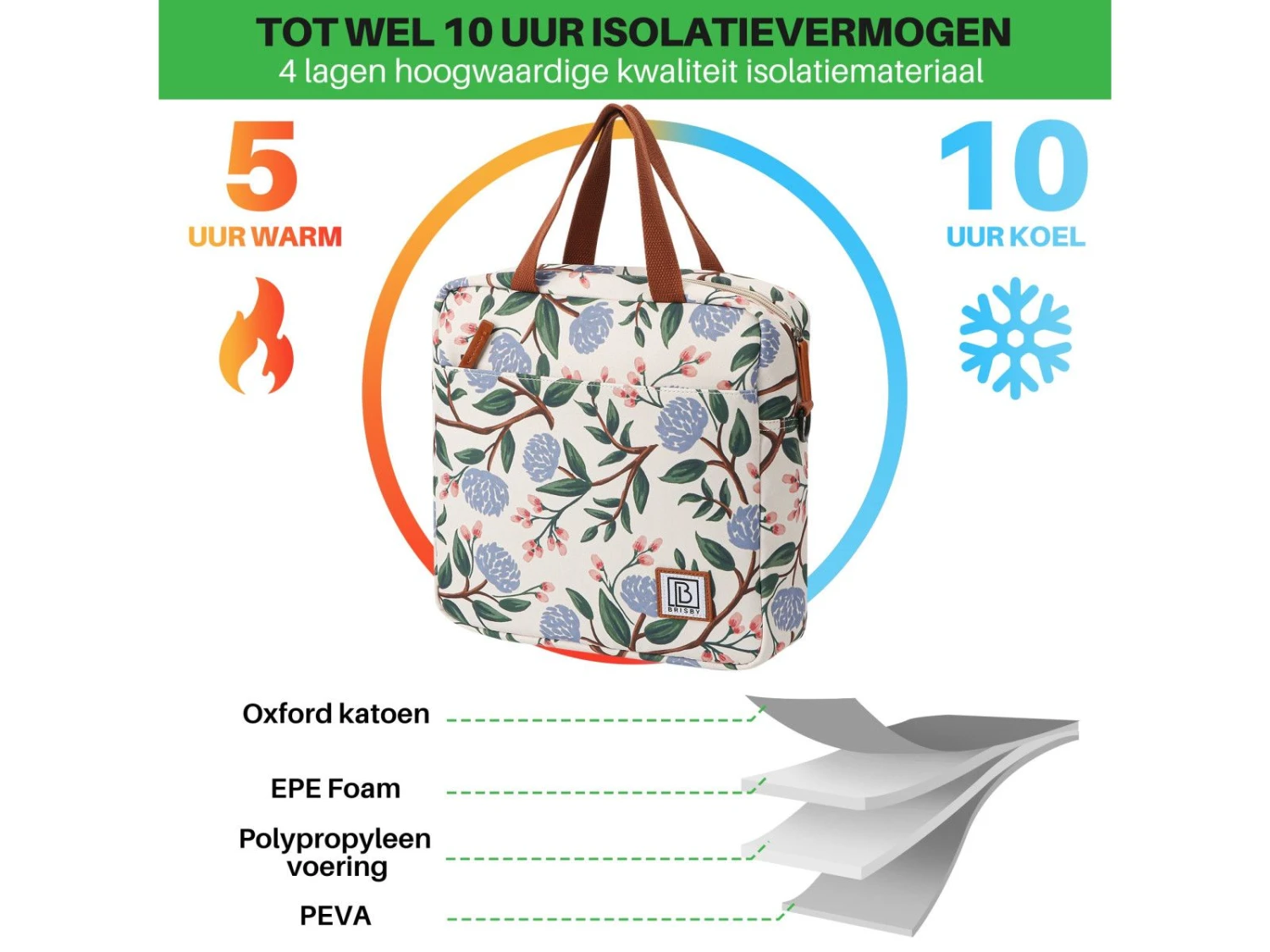 Merkloos Brisby Bloemetjes Wit 7 Liter Koeltas 6 Merkloos Brisby Bloemetjes Wit 7 Liter Koeltas - Afbeelding 4