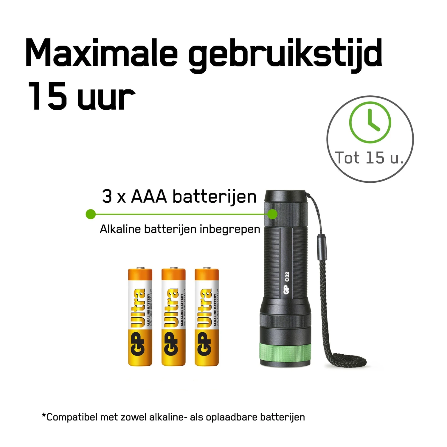 Merkloos GP C32 300 Lumen Zaklamp - Black 7 Merkloos GP C32 300 Lumen Zaklamp - Black - Afbeelding 5