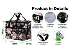 Merkloos Packaway 40 Liter Geïsoleerde Koeltas - Black Flower -Merkloos 6660687a76d6e1.86821449
