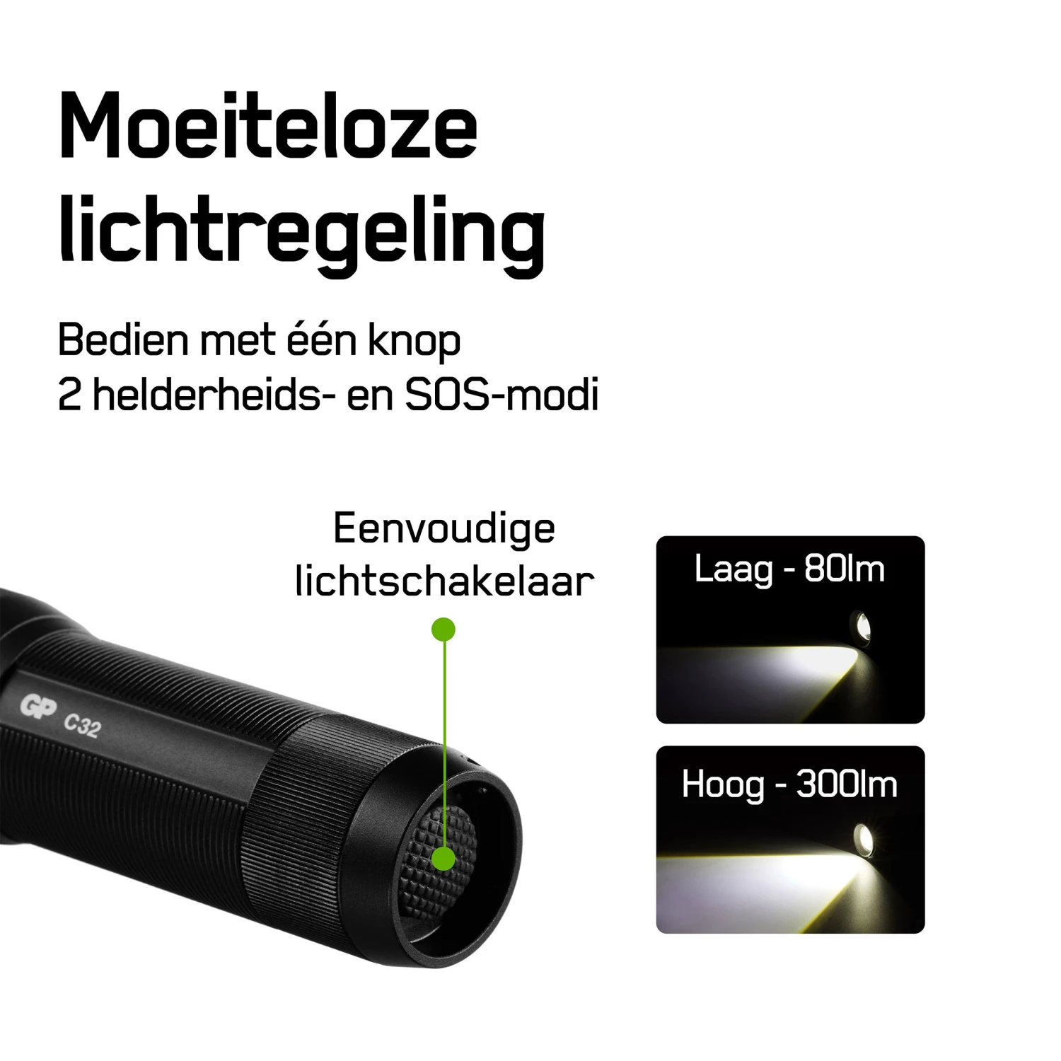 Merkloos GP C32 300 Lumen Zaklamp - Black 5 Merkloos GP C32 300 Lumen Zaklamp - Black - Afbeelding 3